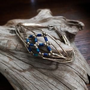 Vintage Liquid Silver Azurite 6 string bracelet